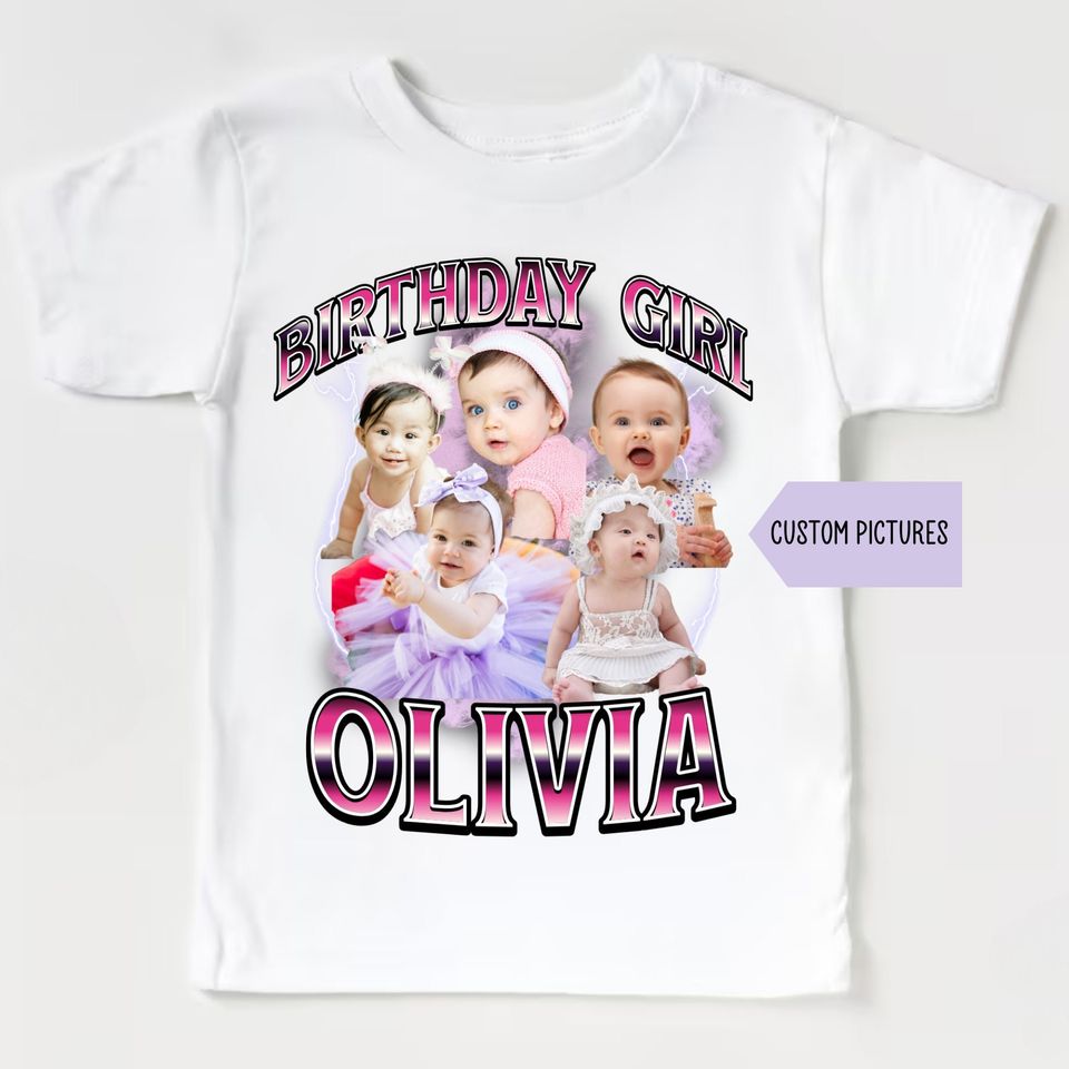 Personalized Girls Birthday Photo T-shirt, Custom Bootleg Photo Toddler Shirt