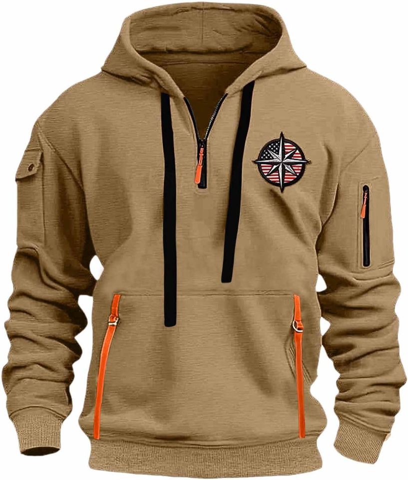 Quarter Zip Hoodie for Men Color Block Hoodies
