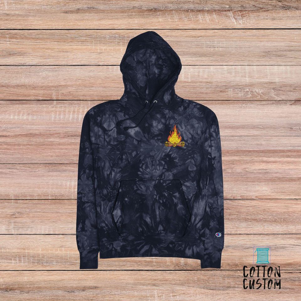 Unisex Tie-Dye Hoodie with Embroidered Flame Design