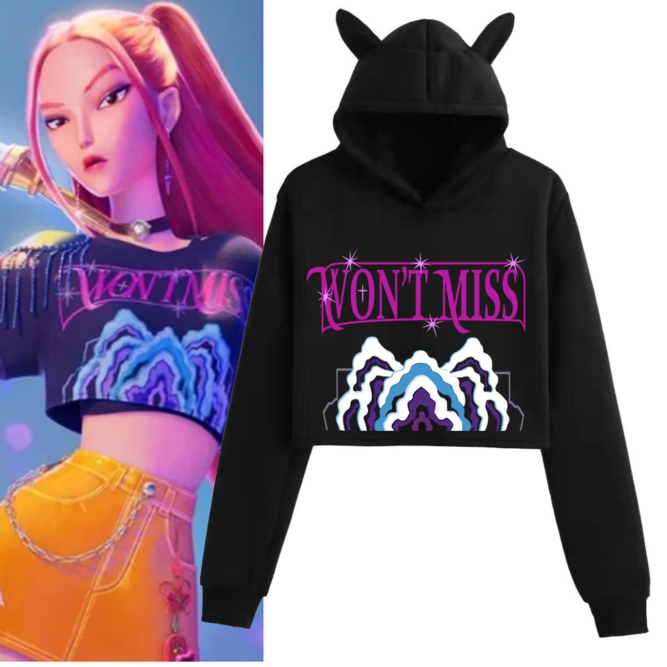 KPop Demon Hunters Mira Cosplay Crop Tops Cat Ears Sweatshirt Long Sleeve Girls Fashion Hoodie