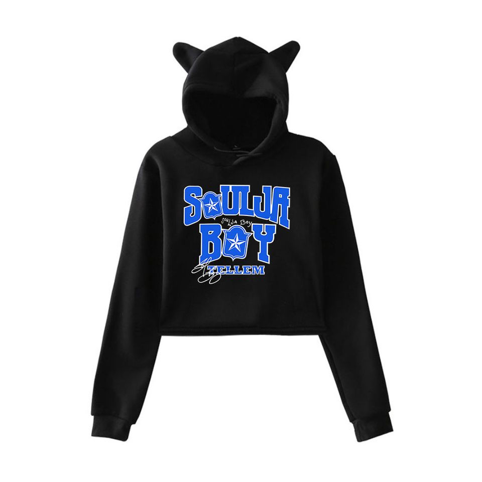 Soulja Boy Tellem Signed Hoodie, Cat Ear Crop Pullover Merch Sweatshirt for Women Girls