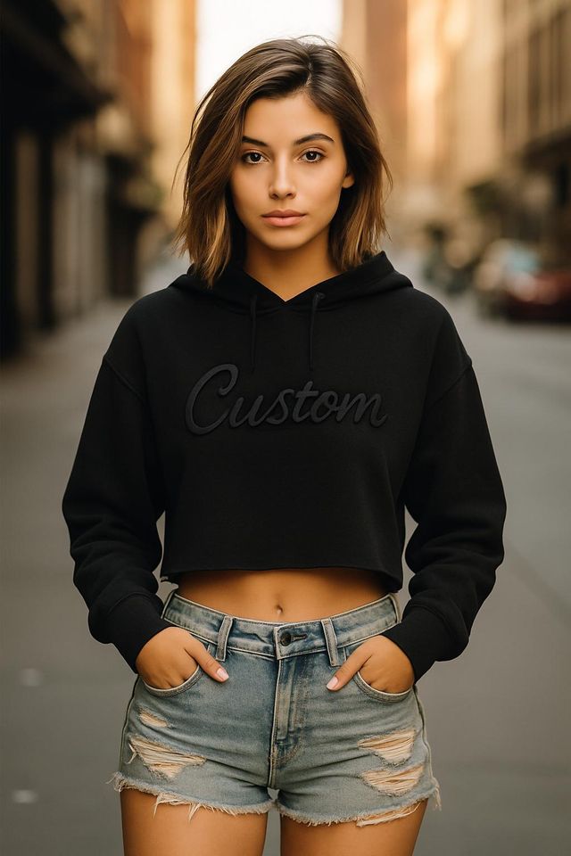 Personalized Puff, Raised, Embossed Cropped HoodieBridal Party Gift, Custom Wedding
