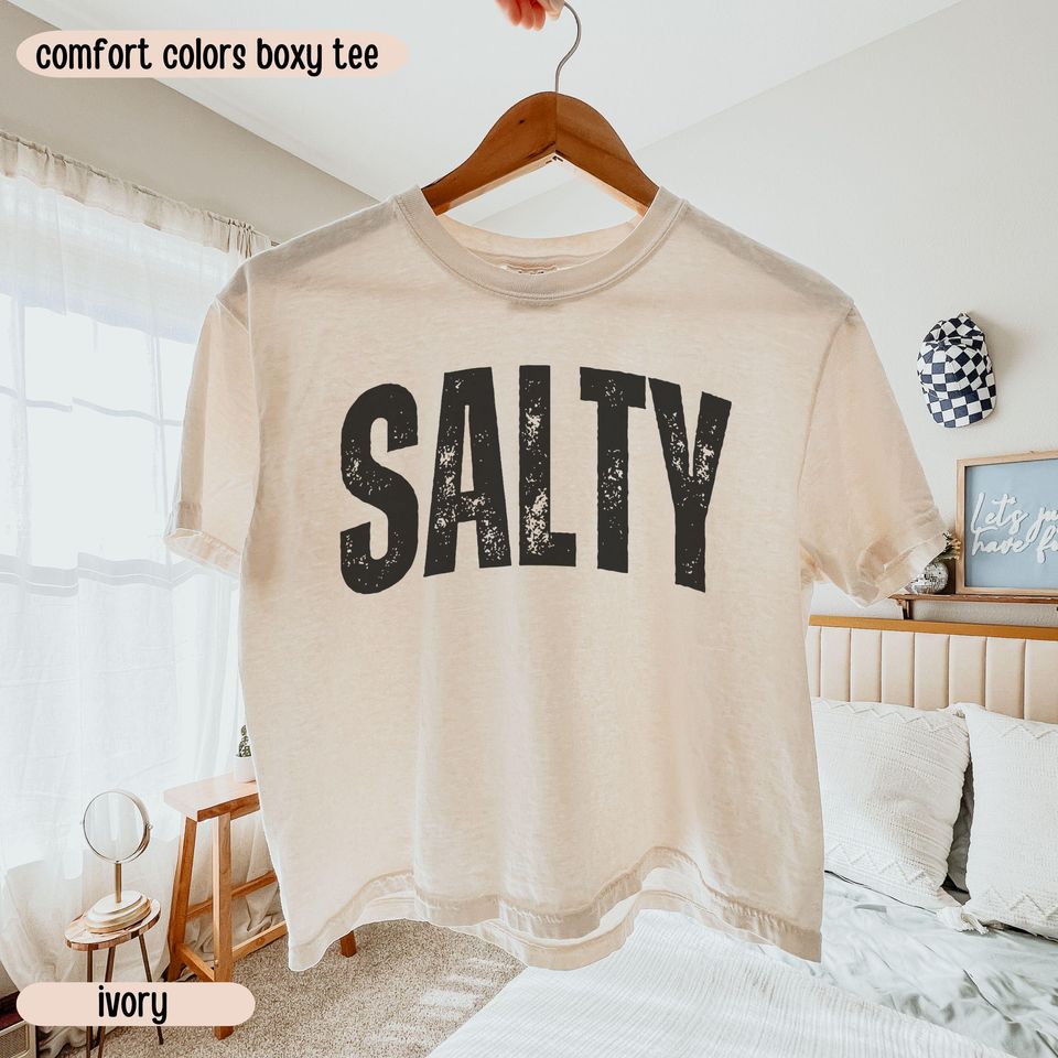 Salty Boxy Crop Shirt, Trendy Beach Shirt, Summer Vacation Boxy Tee, Gift for Her