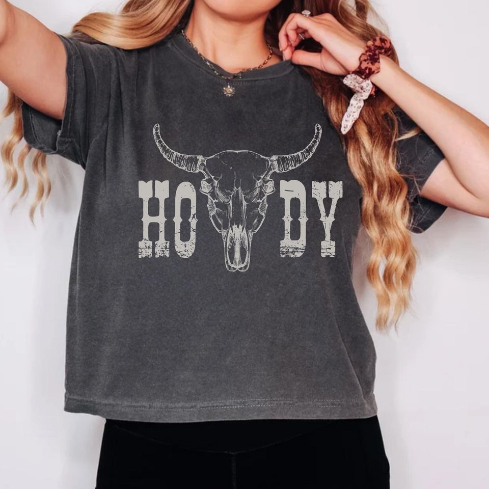 Cowgirl Western Skull Women's Boxy Tee, Country Concert Outfit, Rodeo Shirt for Women