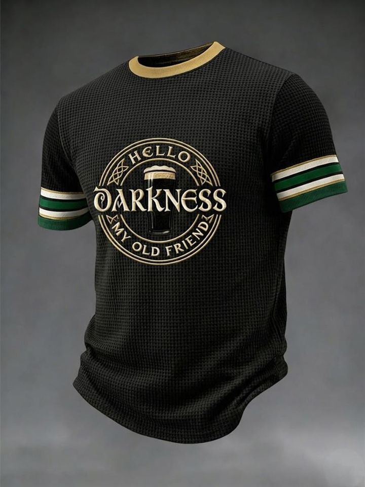 Hello Darkness My Old Friend Irish Beer Waffle T-Shirt, Funny St Patrick's Day Drinking Shirt