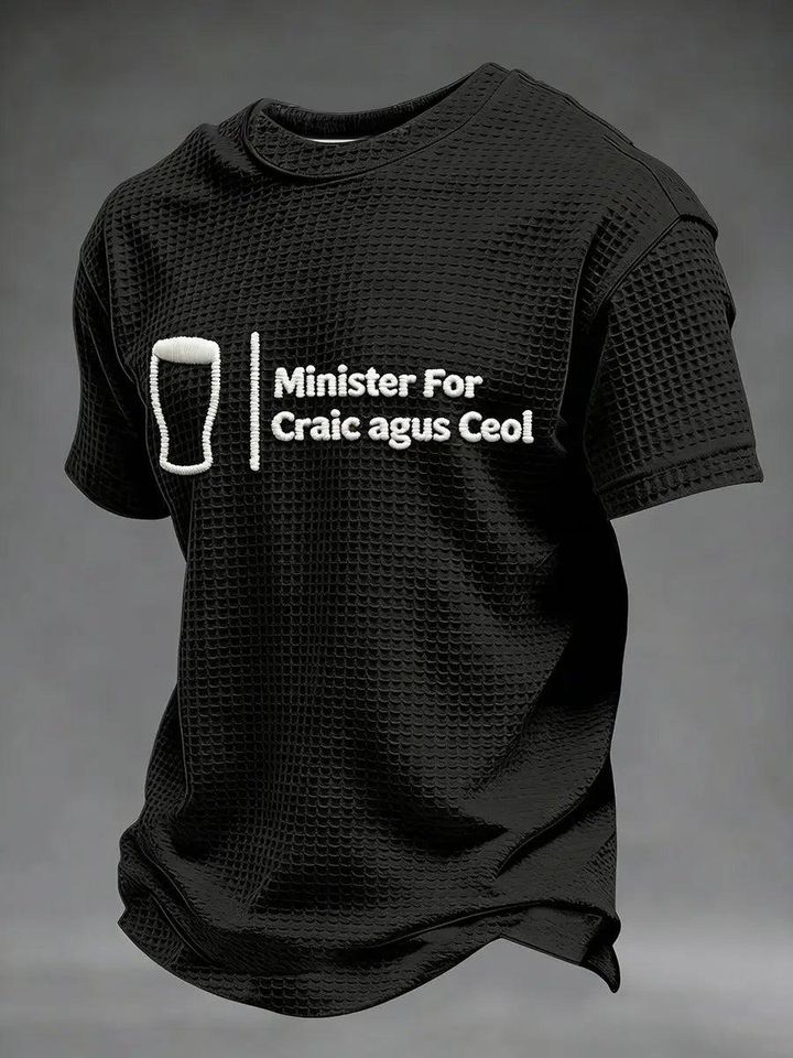 Minister For Craic agus Ceol Waffle T-Shirt, Funny Irish Drinking Clothing, Celtic Humor Shirt, Gift For Men