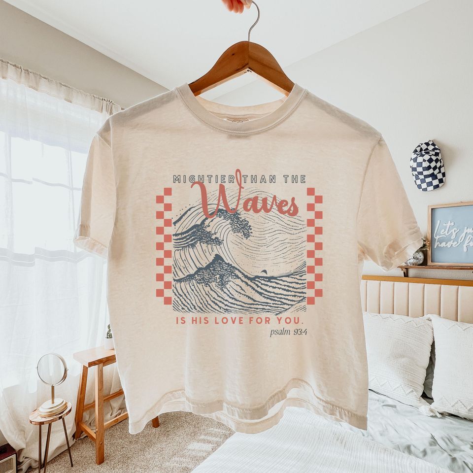 Mightier than the Waves Psalm 93:4 Christian Women's Boxy Tee
