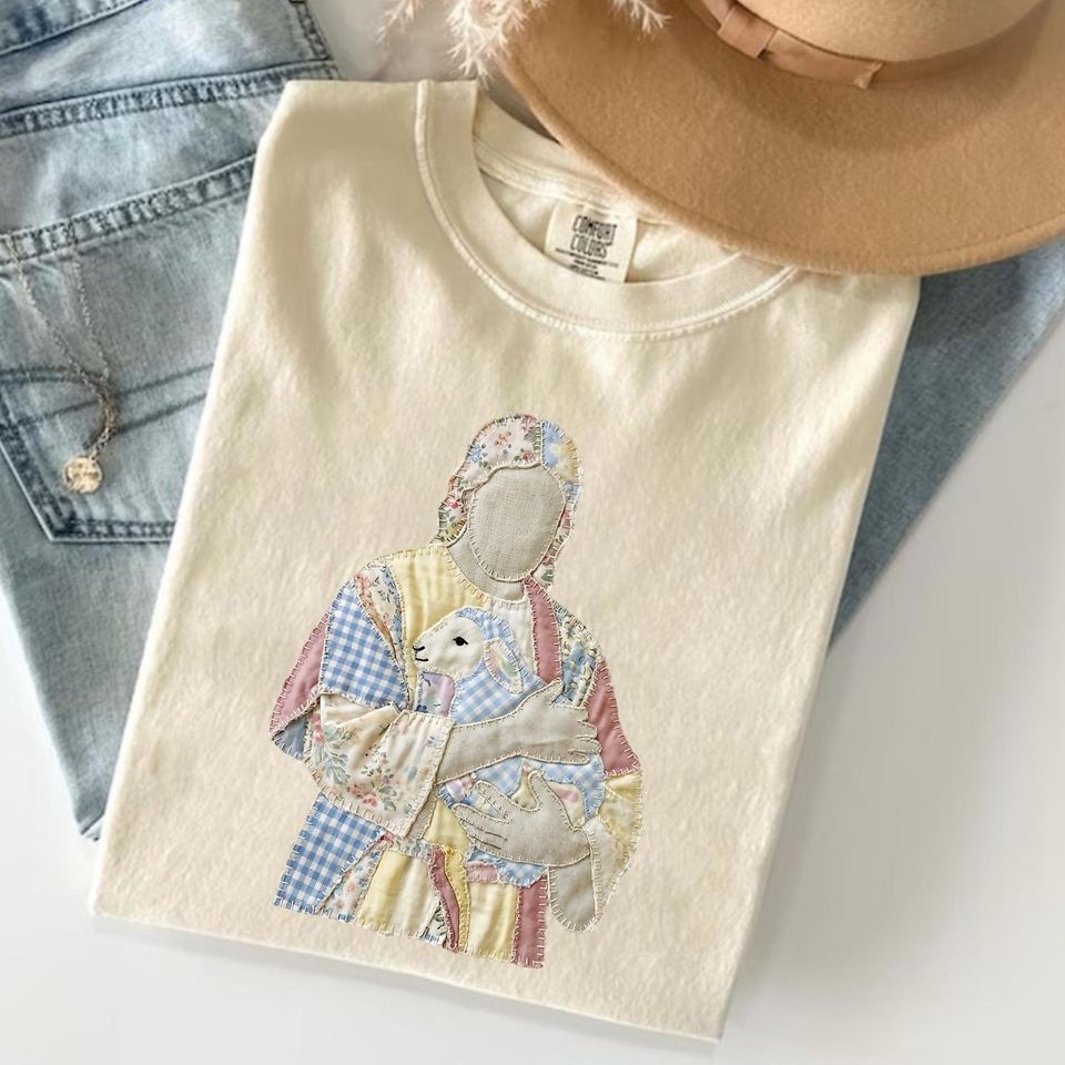 Jesus Patchwork Shirt, Easter Tee, He Is Risen Christian Long Sleeve T-Shirt