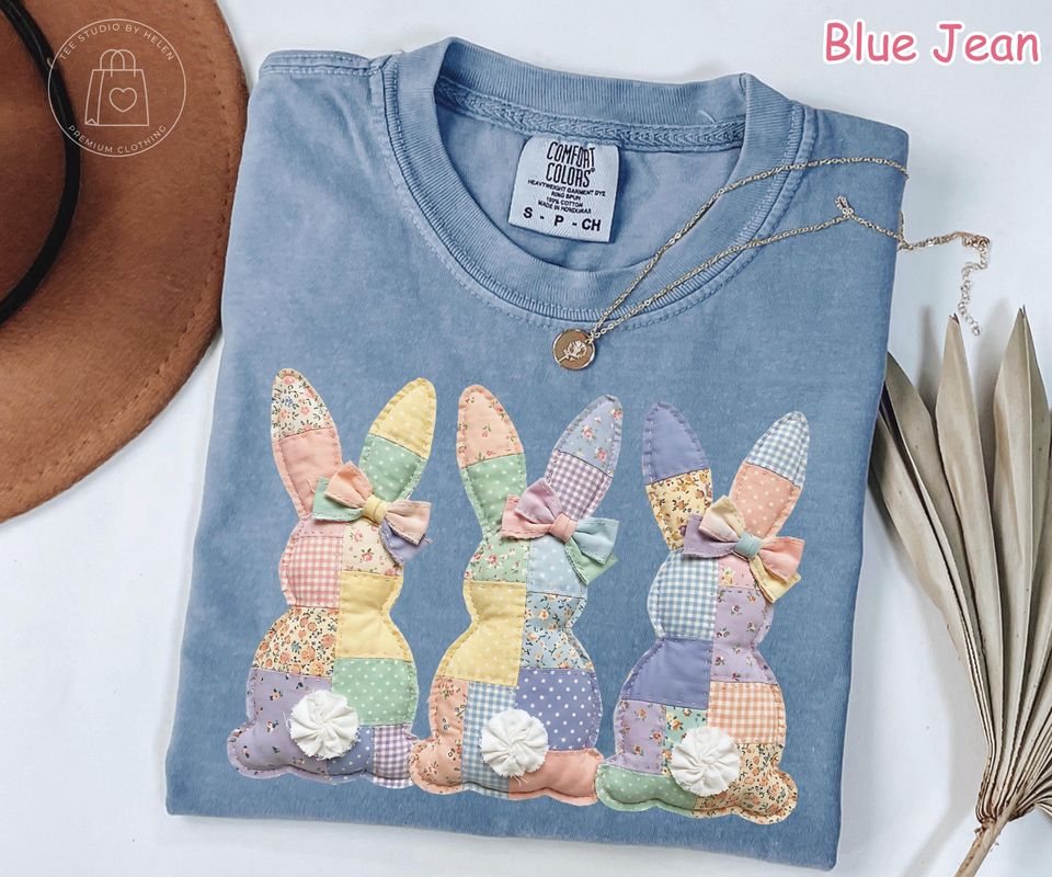 Faux Patchwork Bunny Shirt, Vintage Cottagecore Easter Shirt