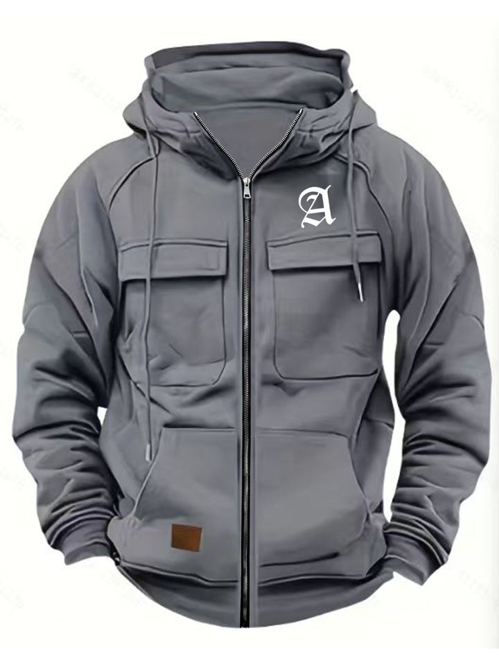 A Men'S Jacket for Autumn And Winter Featuring Long Sleeves, Zippered Pockets, And a Hooded Design