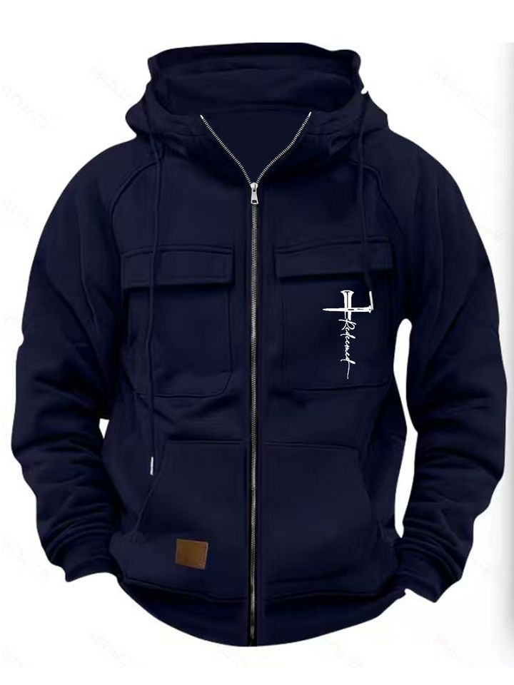 Men'S Long-Sleeve Zip-Up Outdoor Top for Spring And Autumn, Featuring a Stylish Cross Print