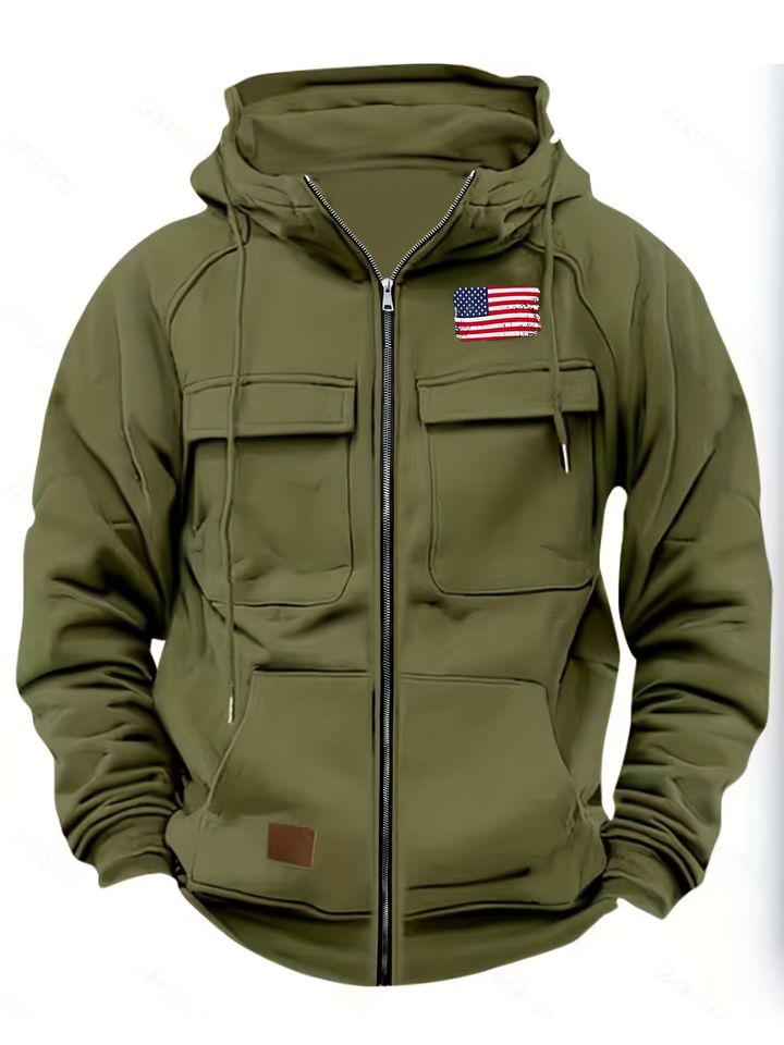 New Autumn And Winter Men'S Stylish Hoodies Featuring a Vintage American Flag Print