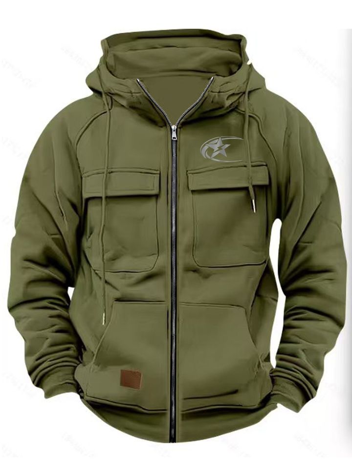 New Hooded Multi-Pocket, Trendy Pattern Print, Suitable for Autumn and Winter