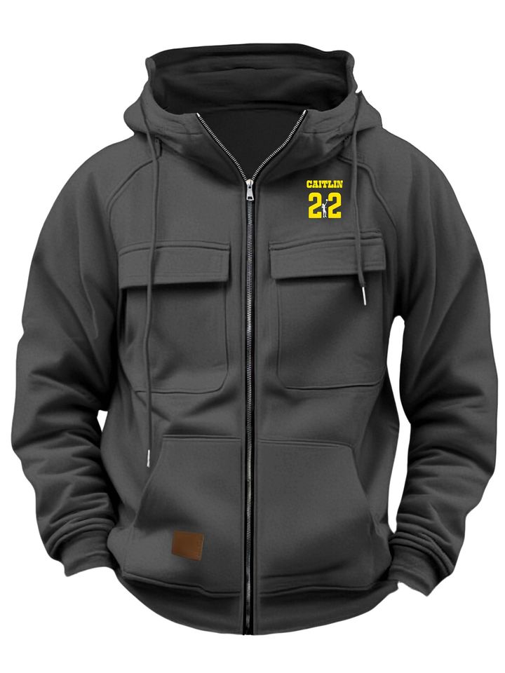 Men's Fashion Hoodie American Retro Workwear Jacket Drawstring Adjustable Hat Type Printed Functional Coat