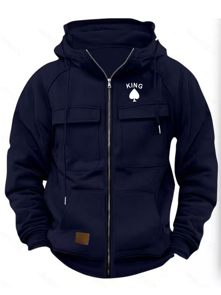 Men'S Fashion Hoodie | American Retro Hardcore Workwear | Warm Autumn and Winter Multi Pocket Hooded