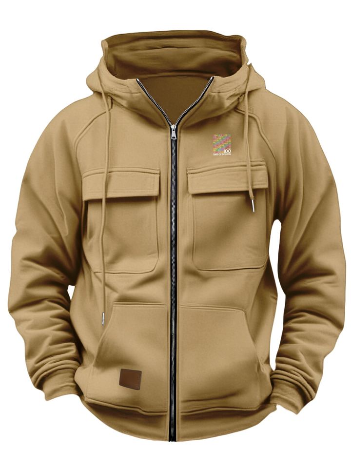 Men'S Stylish Hoodie Featuring an American Retro Workwear Design, This Functional Coat Boasts a Multi-Pocket Layout