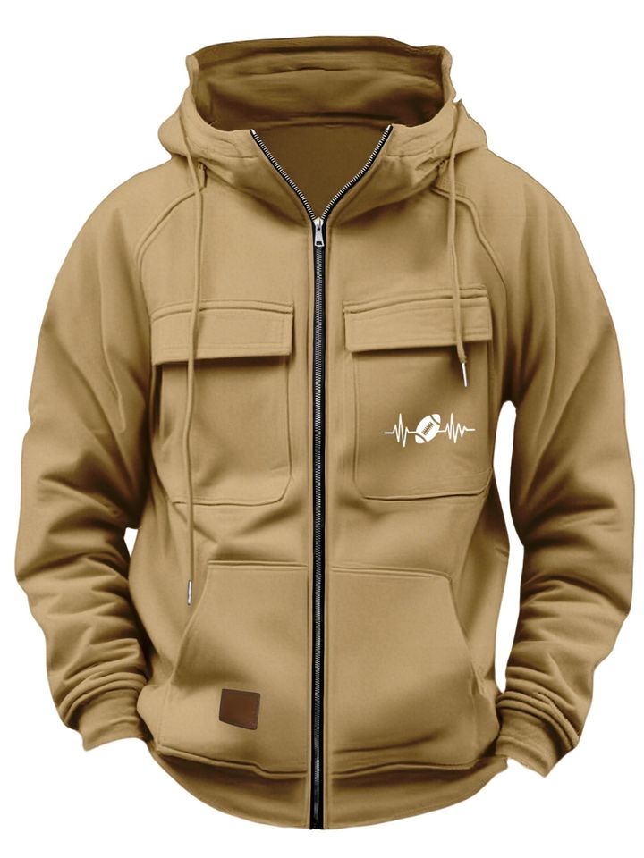 Men'S Fashionable Hooded Zip-Up Sweatshirt with Print Pockets for Autumn/Winter 2026