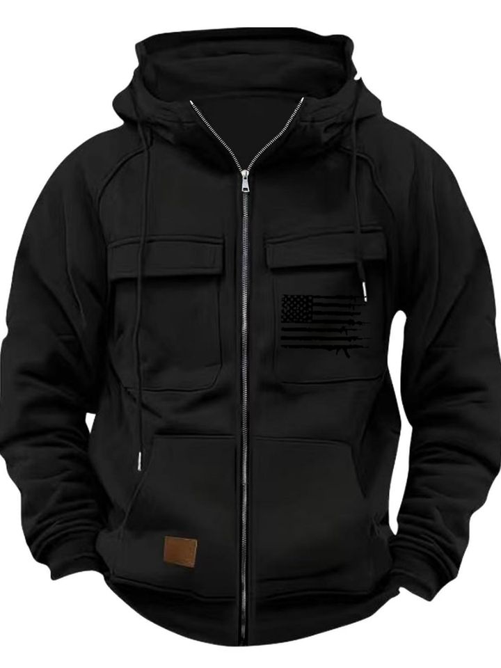 Men'S Casual Outdoor Hooded Jacket | Autumn and Winter Regular Style, Multi-Pocket Drawstring Design