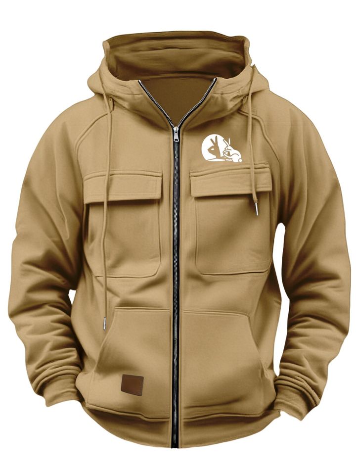 New Hooded Multi-Pocket with Rabbit Print, Suitable for Autumn and Winter, Can Be Worn as a Couple