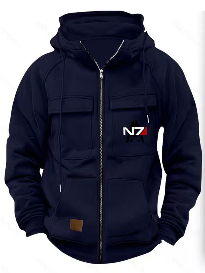 2026 Spring/Autumn Casual Multi-Pocket Men's Fashion, Men's Spring Pocket with Letter Pattern Print