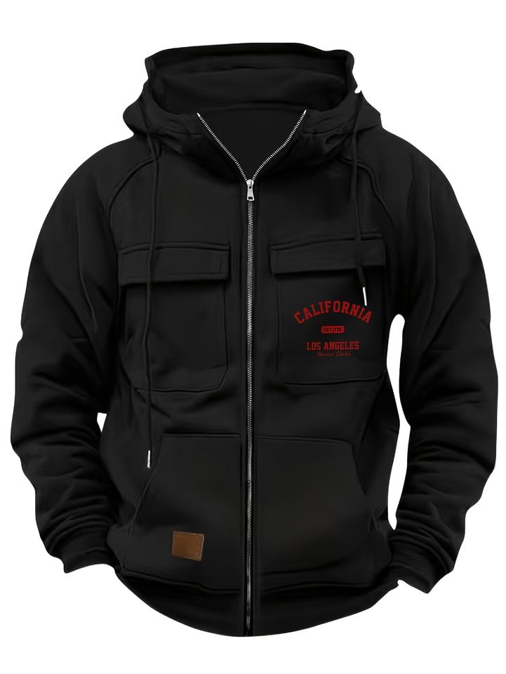 Autumn And Winter  Men's Fashion Hoodie, Vintage California Los Angeles Letter Print Hooded