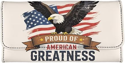 Bald Eagle Credit Card Wallet Tall Billfold Secretary Cash Wallet 250 Anniversary USA Flag Large Capacity Trifold Card Holder Ladies Phone Clutch