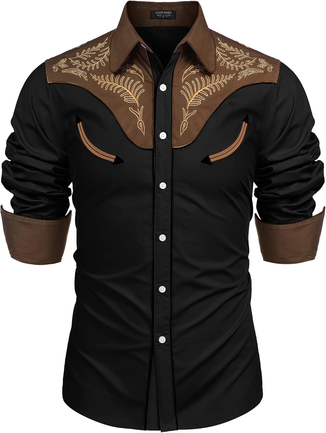 Men's Western Cowboy Shirt Embroidered Button Down Long Sleeve Shirts
