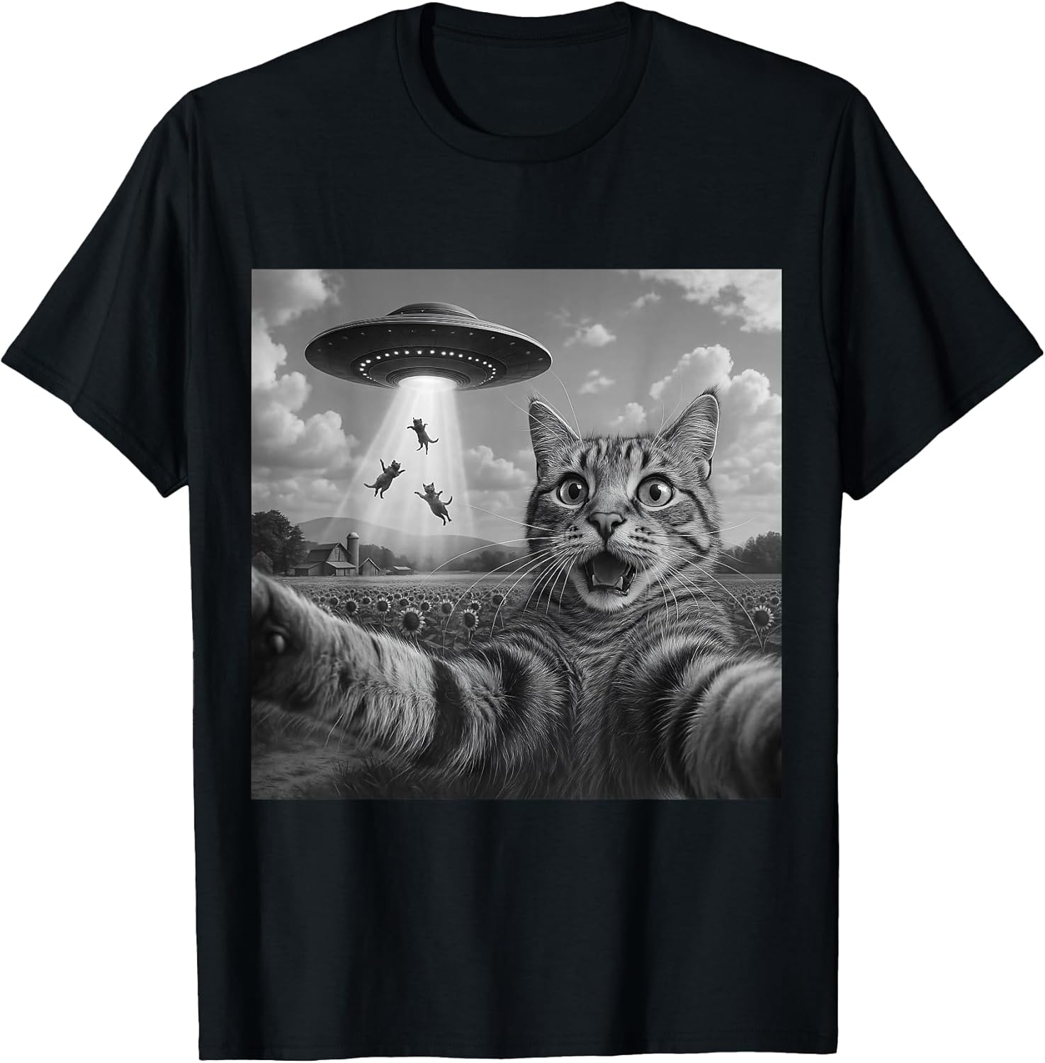 Alien Cat Selfie UFO Gifts Men Teen Boys Graphic Funny Cat T-Shirt