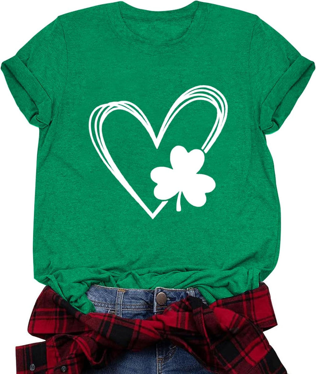 St Patrick's Shirts for Women Lucky Irish Shamrock Paddy's Shirt Cute Shamrock Graphic Short Sleeve Tees Tops