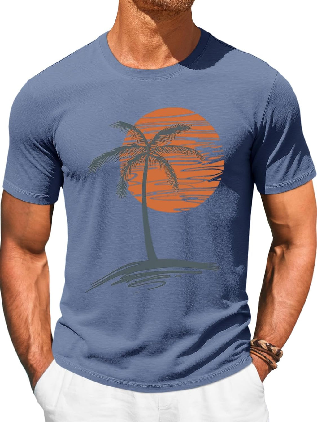 Mens Short Sleeve T-Shirts Crew Neck Casual Shirt Summer Beach Palm Tree Vintage Hawaiian Tees
