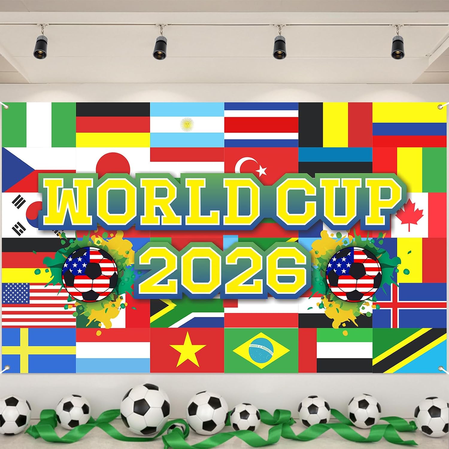 World Football Tournament Cup Celebration Backdrop 43x71 Inch 2026 Vibrant Soccer Festival Background for World Tournament Cup Party Photo Booth and Football Event Decor