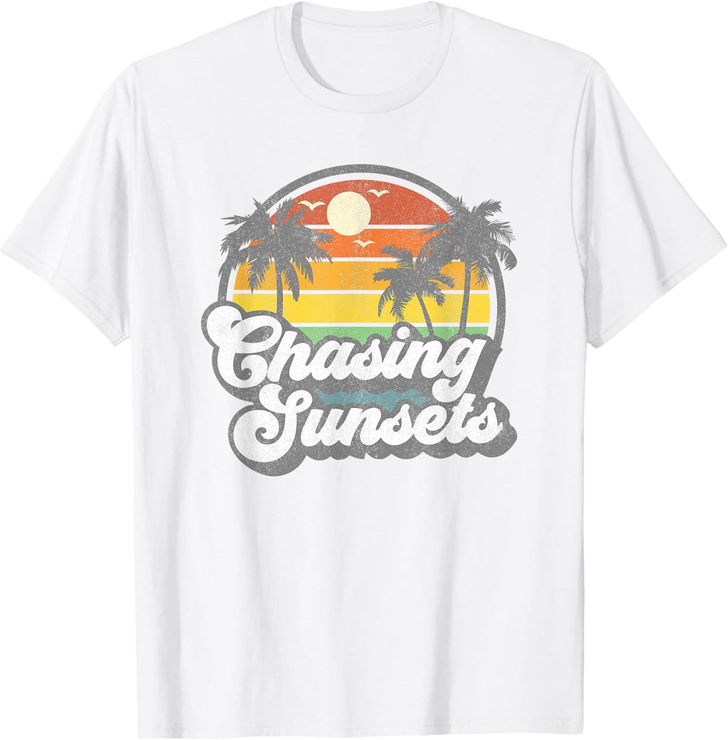 Vintage Chasing Sunsets Beach Summer Retro Sunset 70's Gift T-Shirt