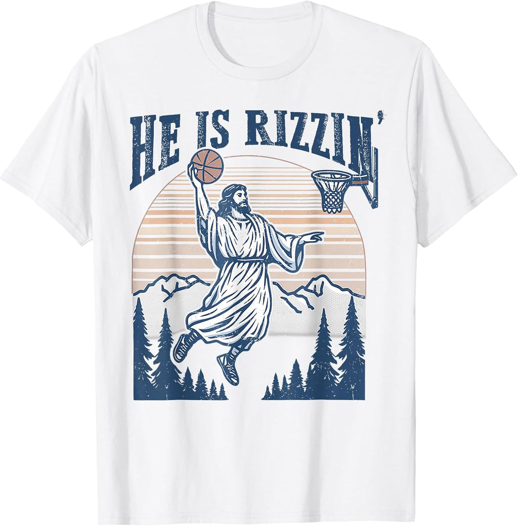 He is Risen Rizzin' Easter Jesus Christian Faith Basketball T-Shirt