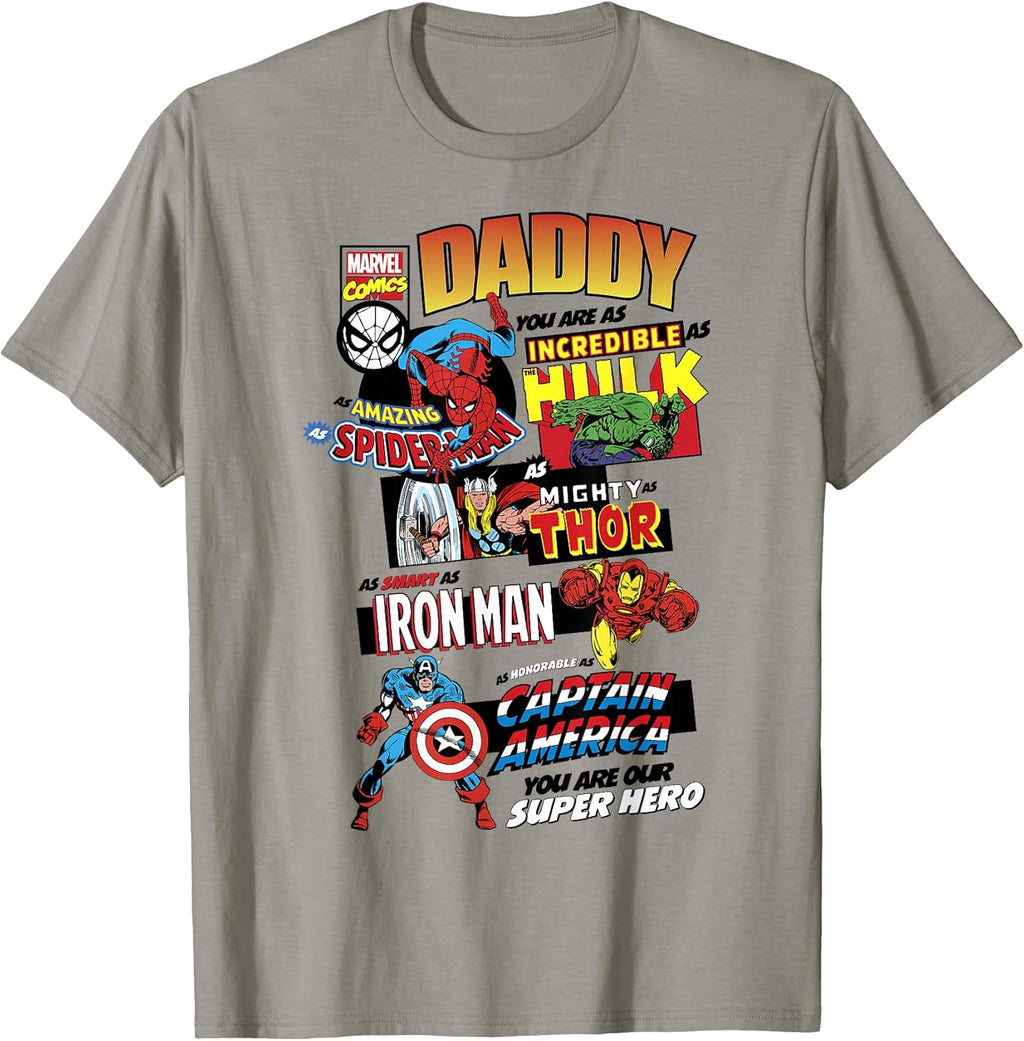 Avengers Father's Day Retro Comic Graphic Short Sleeve T-Shirt