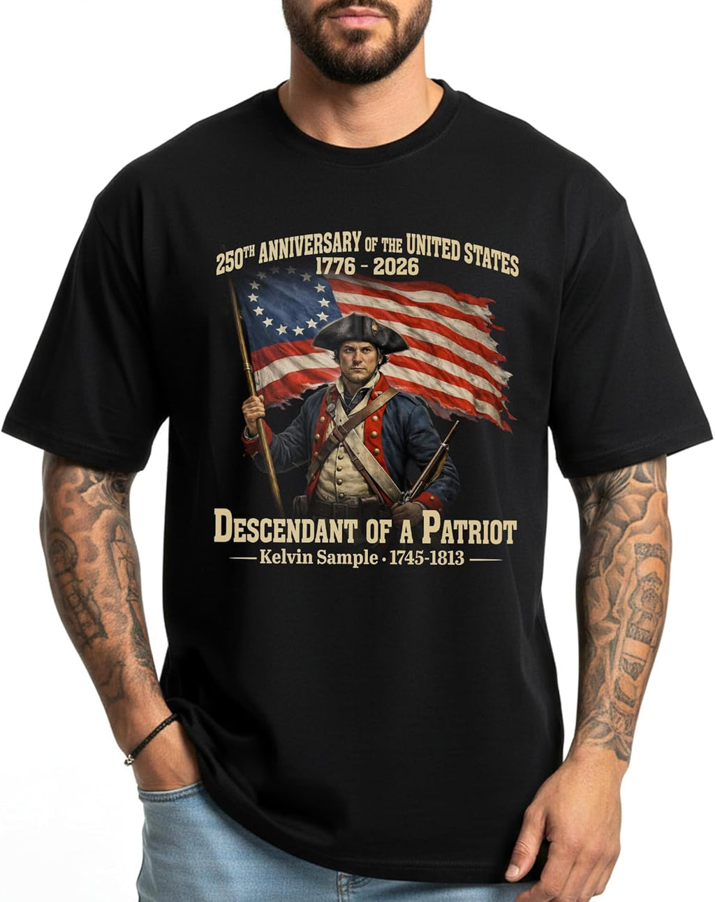 Descendant of a Patriot Shirt Custom Name – Personalized USA 250th Anniversary Shirts, America 250 Merchandise, Patriotic Shirts for Women, Patriot Crew Mens T-Shirts Gifts for Family Pride