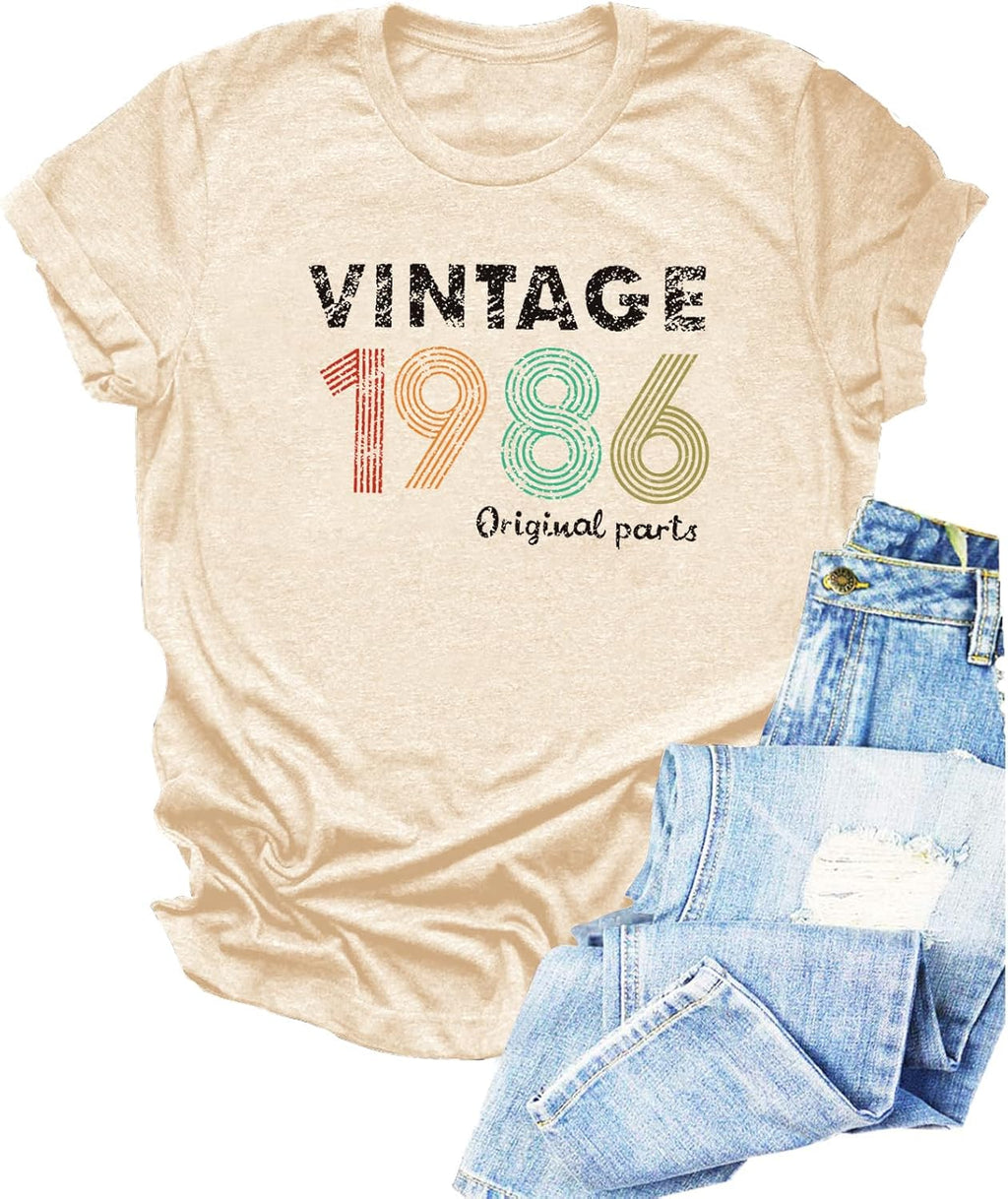 Vintage 1986 T Shirts for Women 40th Birthday Gifts Letter Print Retro Party Tops Casual Short Sleeve Tee