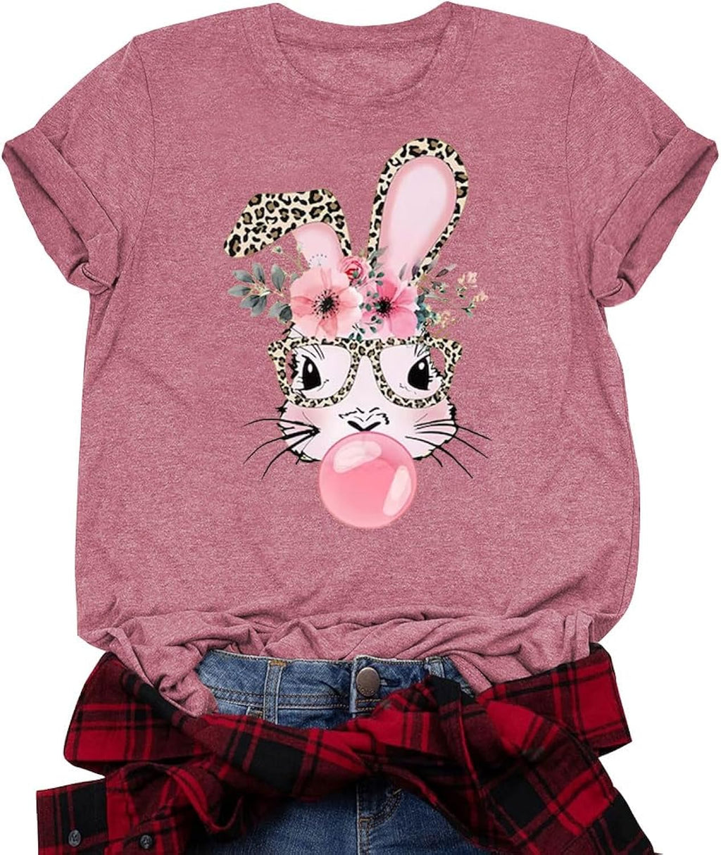 Women's Easter Shirts Easter Bunny Printed T Shirts Funny Rabbit Easter Graphic Tee Happy Easter Holiday Top