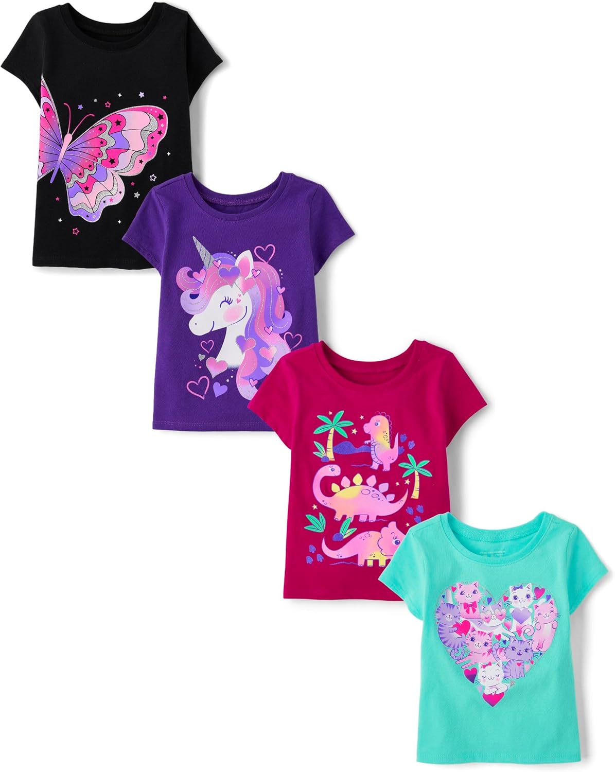 Baby Girls' and Toddler Unicorns,Butterflies,Trends Short Sleeve Graphic T-Shirts,4 Pack