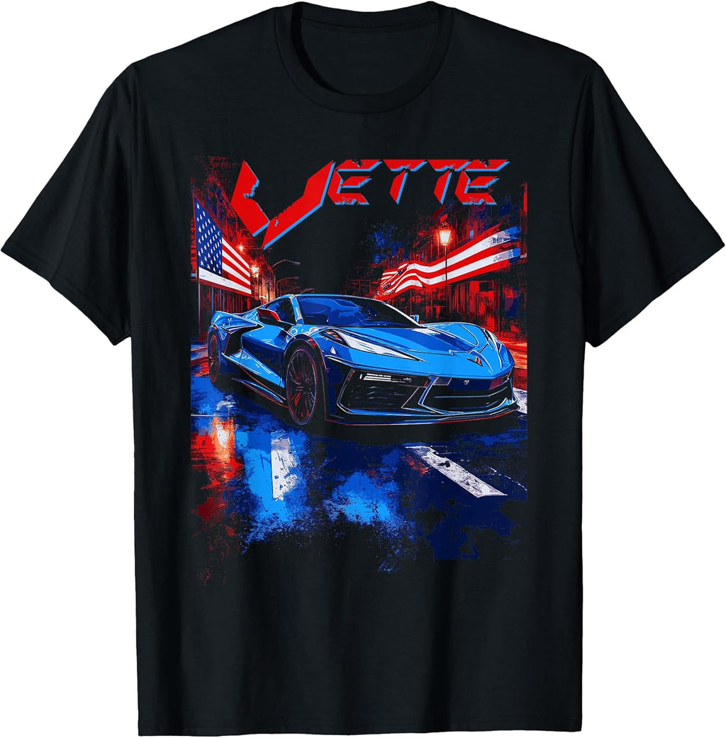 8th Gen C8 Vette Car 2024 Sports Car Custom American Flag T-Shirt