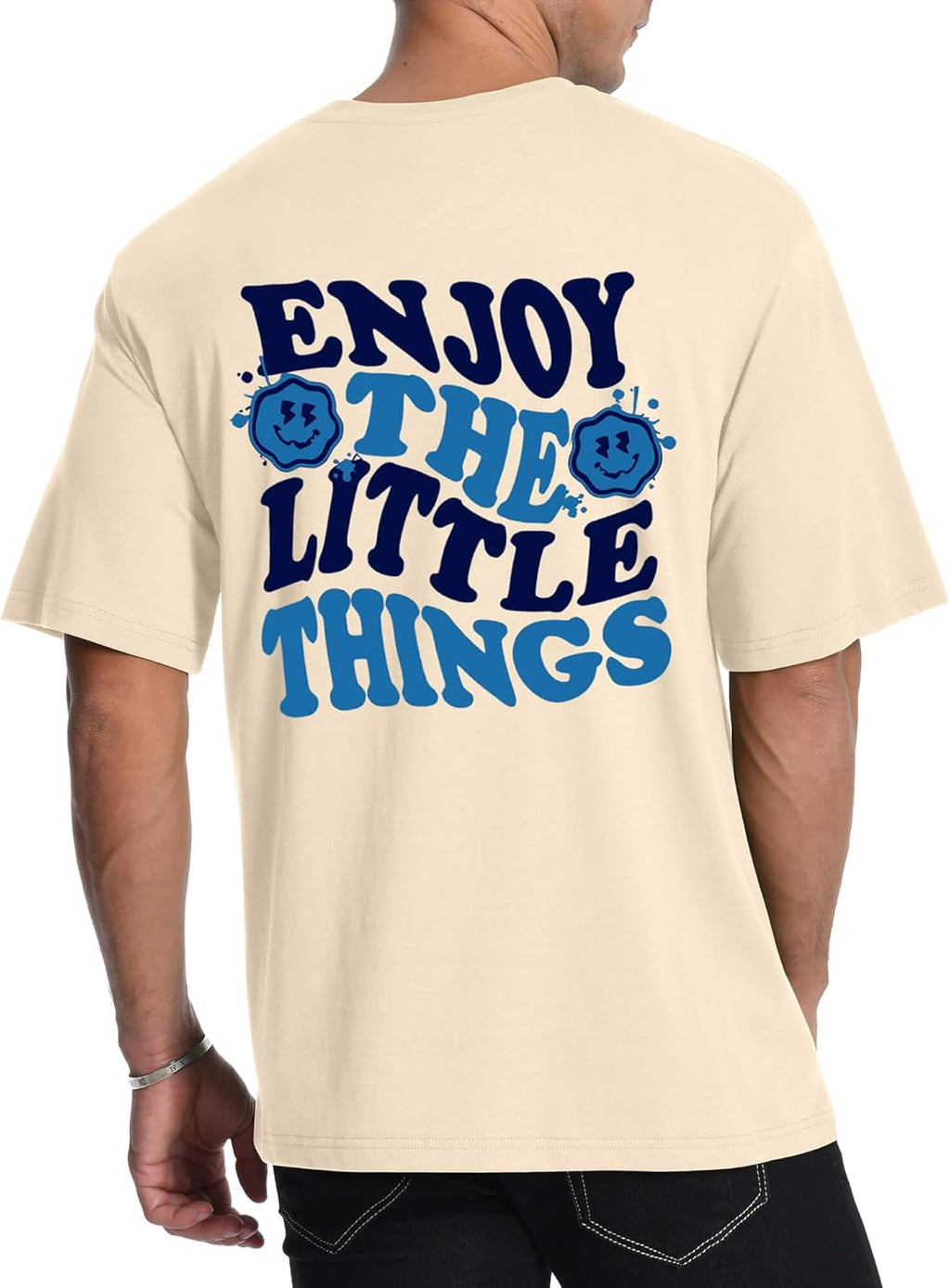 Mens Graphic T Shirts Smile Letter Print Short Sleeve Palm Tree Print Summer Top 100% Cotton Casual Tees for Men