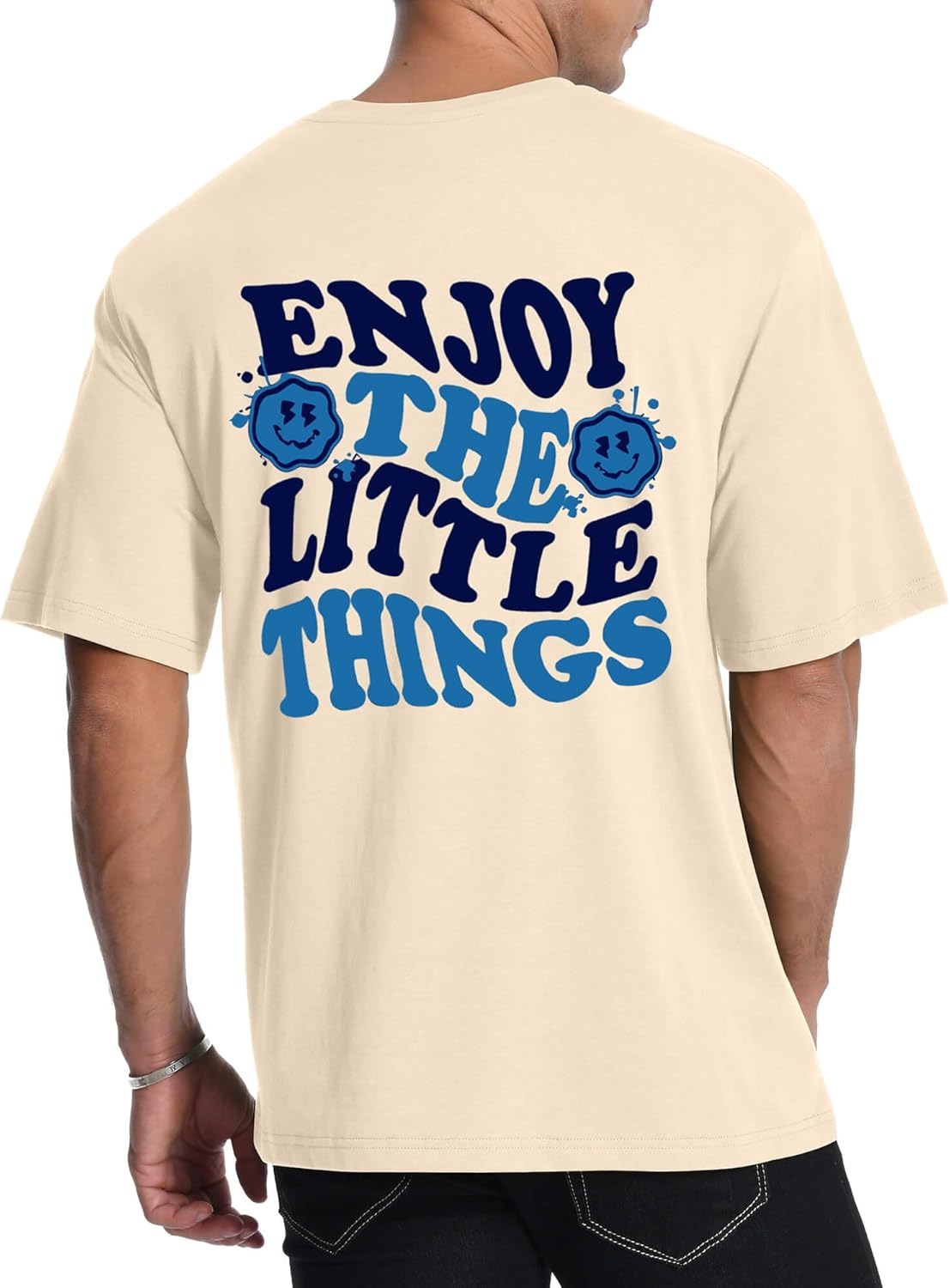 Mens Graphic T Shirts Smile Letter Print Short Sleeve Palm Tree Print Summer Top 100% Cotton Casual Tees for Men