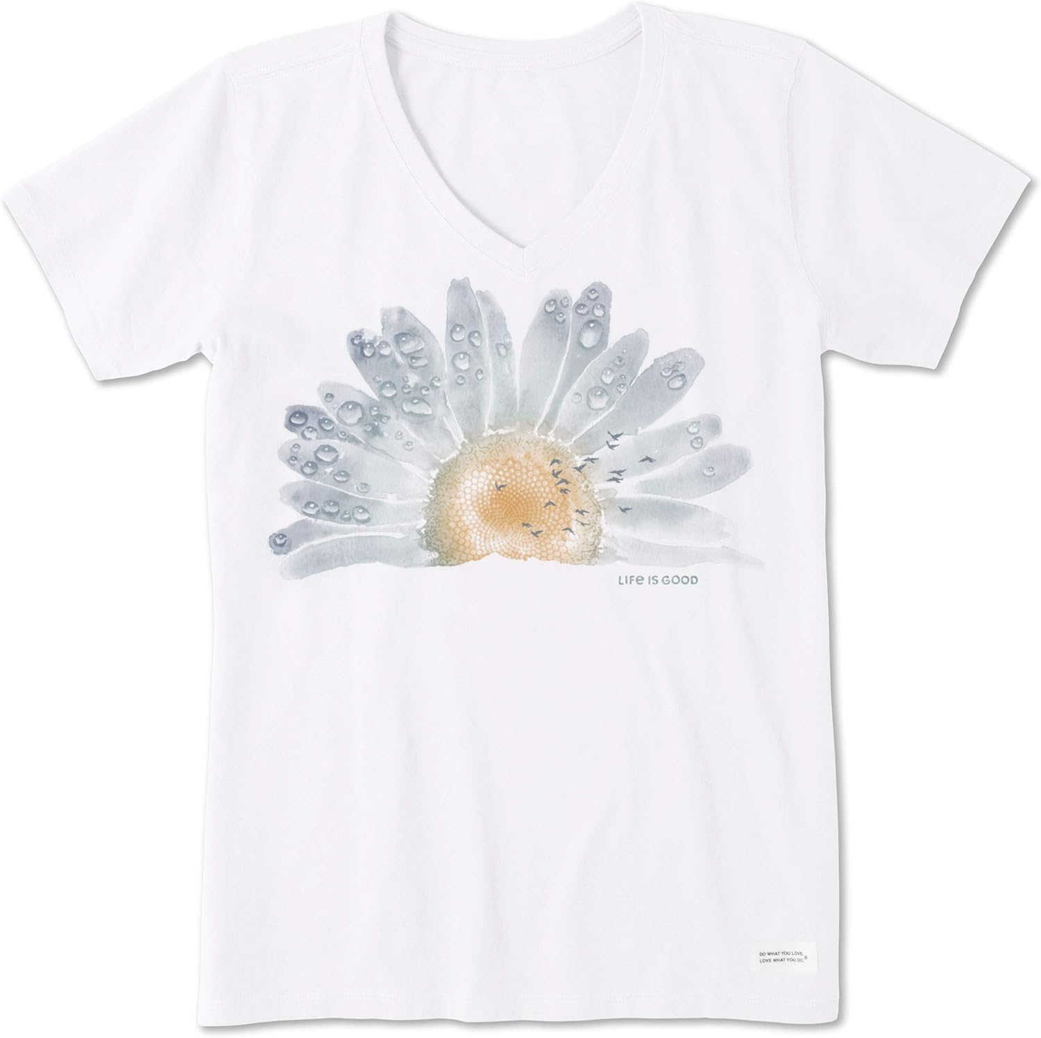 Women's Crusher Tee Shirt, Short Sleeve Cotton Graphic T-Shirts, Watercolor Daisy Birds