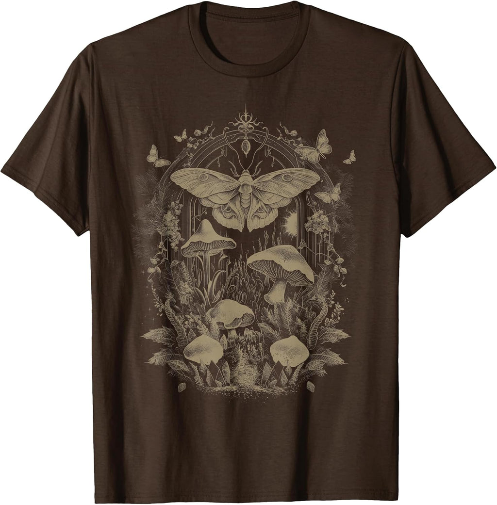 Cute Moth Aesthetic Floral T-Shirt for Women & Girls, Unisex-Adults & Kids, Brown, Small, Short Sleeve, Classic Fit