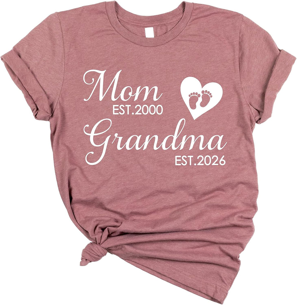 Custom New Grandma Shirt First Time Grandma Gifts Personalized Pregnancy Announcement Shirt for Women Est 2026 Pregnancy Reveal Tees Baby Announcement Tshirt