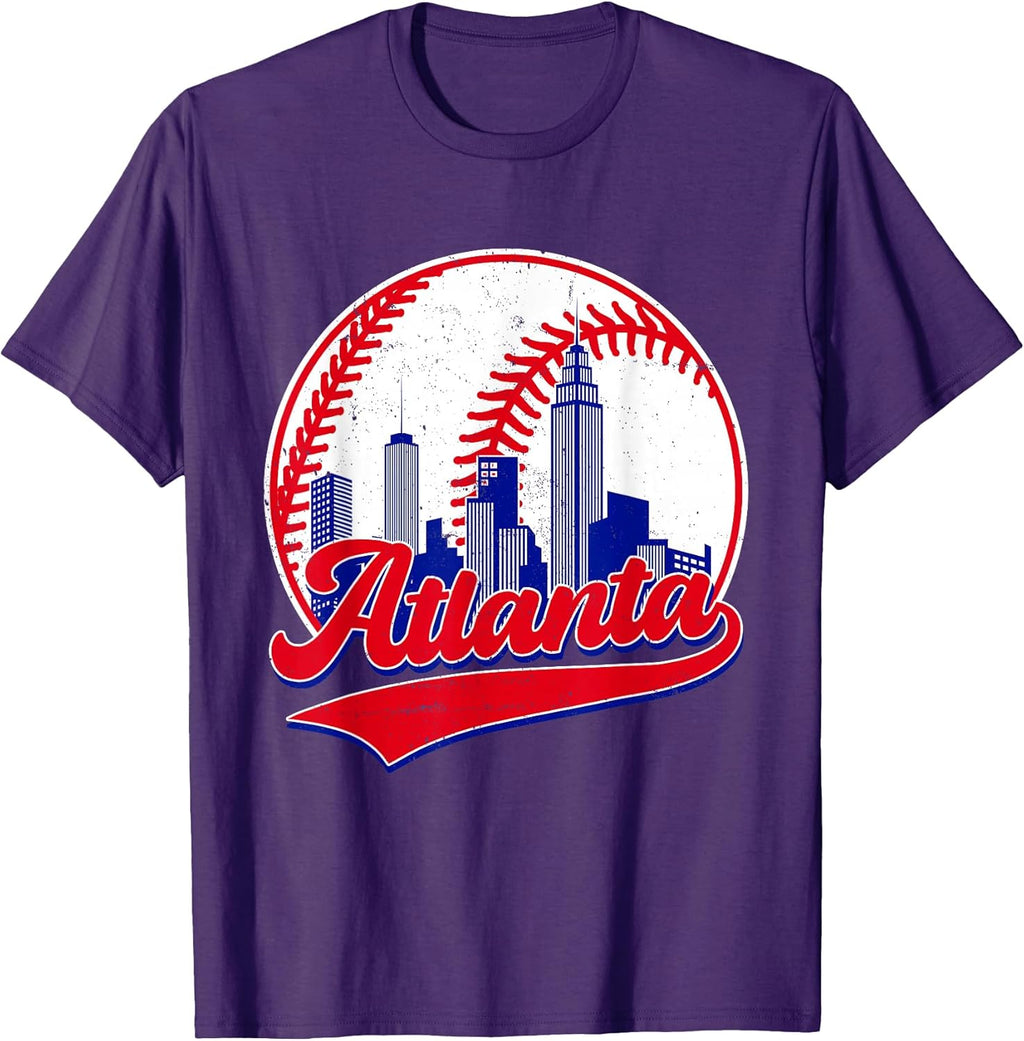 Retro Baseball Player Lover Atlanta Distressed Game Day T-Shirt