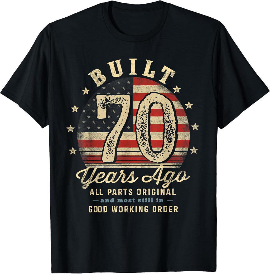Built 70 Years Ago Funny 70th Birthday USA Flag T-Shirt
