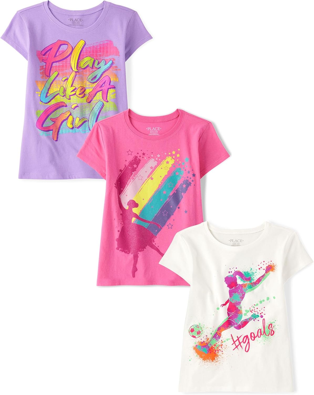 Girls' Sports,Trends,Icons Short Sleeve Graphic T-Shirts,3 Pack