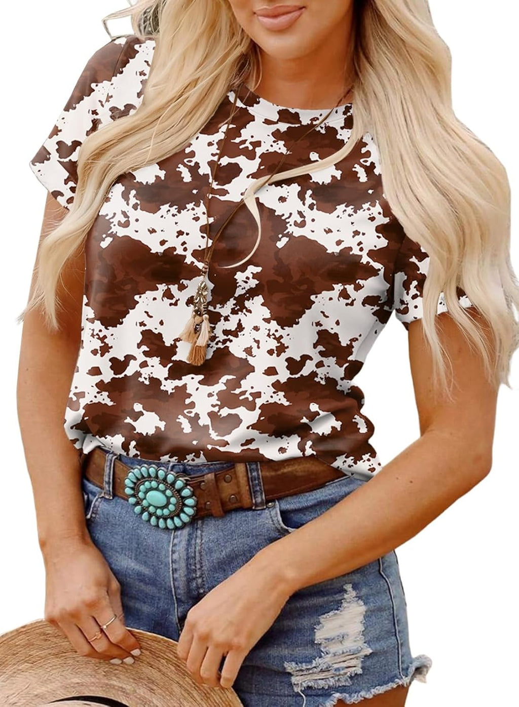 Womens Summer Tops Short Sleeve T-Shirts Western Graphic Crew Neck Casual Cute Tees 2026 Clothes