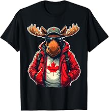 Funny Canada Flag Moose Sunglasses Canadian Flag Maple Leaf T-Shirt