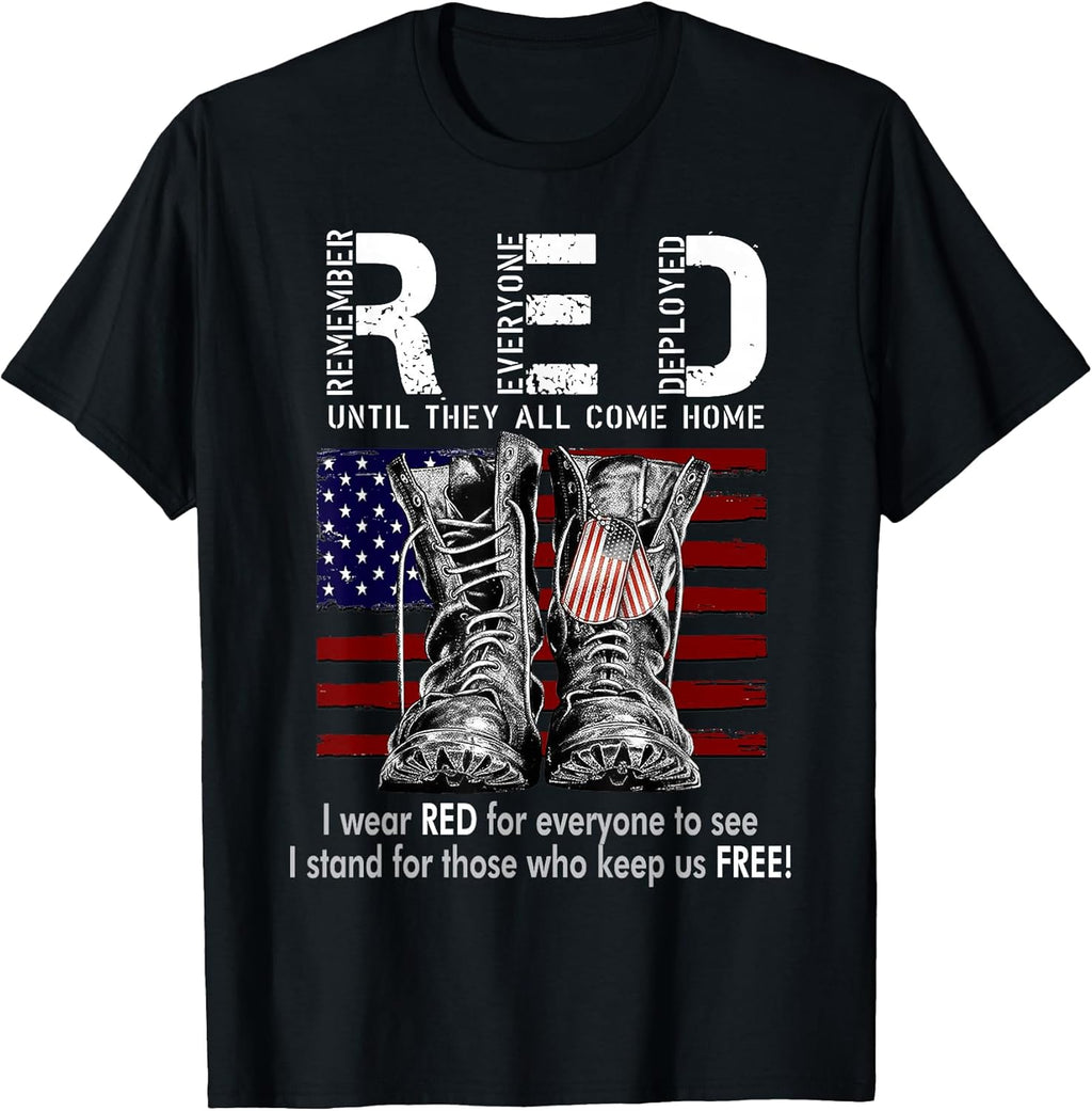 R.E.D Friday Military Remember Everyone Deployed Unisex-Adults US Flag T-Shirt Black Small Classic Fit Short Sleeve